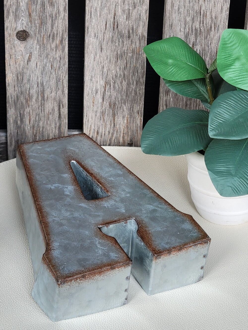 Decorative Letter A - Distressed White with Rust Edging - Picture 4 of 5